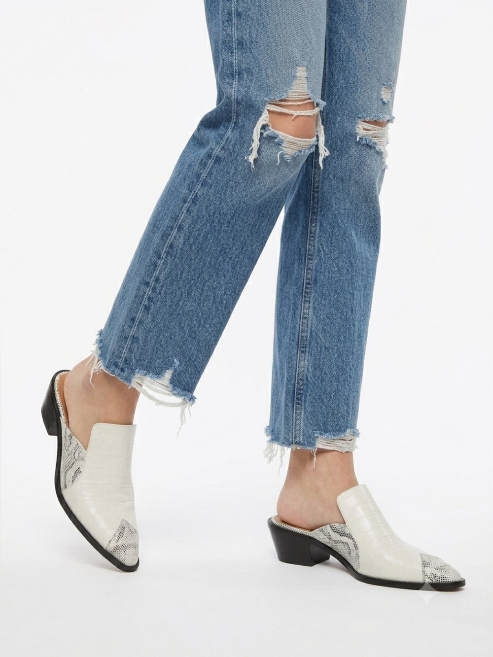 Flattered Studio white leather cowboy western mules - size 40 (US 9)